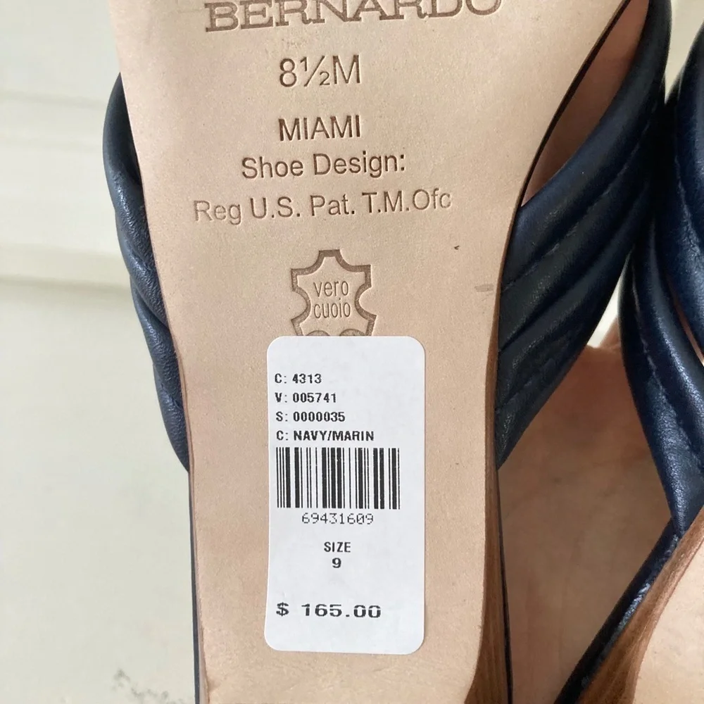 Bernardo Anthropologie Miami Demi Navy Blue Leather Thong Sandals Sz 8.5 - Picture 7 of 7